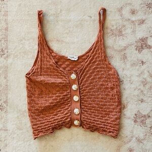 Hem & Thread Rust Crochet Button-Front Tank